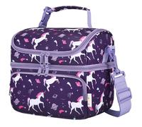 Kasgo Bolsa Termica Infantil, 7.5L Grande Lancheira Termica Niños de Dos Compartimentos para Niño Niños Bolsa Isotermica Porta Alimentos para Trabajo Escuela Picnics Unicornio Morado