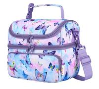 Kasgo Bolsa Termica Infantil, 7.5L Grande Lancheira Termica Niños de Dos Compartimentos para Niño Niños Bolsa Isotermica Porta Alimentos para Trabajo Escuela Picnics Mariposa