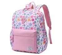 Kasgo Mochila Infantil Niñas, Mochila Escolar 5 a 7 Años Floral Rosa | 0.35 kg ligera, resistente al agua, tiras reflectantes, correa pectoral, tirantes transpirables, cabe A4, P5 a 2º de Primaria
