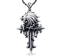 Kashasin Final Fantasy VIII - Collar de plata de ley 925 con colgante de corazón de león durmiente y cruz, accesorios de joyería para cosplay, Plata esterlina