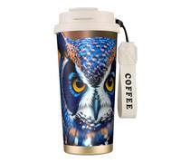 Kashinn Blue Owl Print - Taza de café aislada al vacío de 18 onzas con popote y tapa, taza de viaje para bebidas frías y calientes