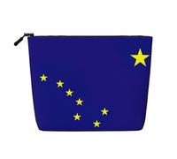Kashinn Bolsa de cosméticos de una sola capa con estampado de bandera del estado de Alaska, bolsa de maquillaje de cáñamo falso, monedero para uso diario, viajes