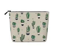 Kashinn Bolsa de cosméticos de una sola capa con estampado de cactus verde, bolsa de maquillaje de cáñamo falso, monedero para uso diario, viajes