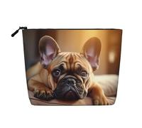 Kashinn Bolsa de cosméticos de una sola capa con estampado de perro bulldog francés, bolsa de maquillaje de cáñamo falso, monedero para uso diario, viajes