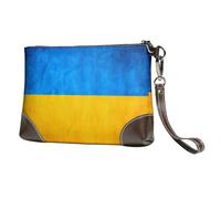 Kashinn Cartera de piel auténtica con estampado de bandera de Ucrania, bolso de mano, bolsillo para teléfono celular para mujer
