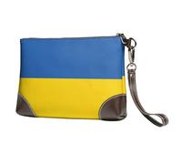 Kashinn Cartera de piel auténtica con estampado de bandera de Ucrania, bolso de mano, bolsillo para teléfono celular para mujer