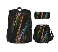 Kashinn Juego de mochila 3 en 1 con estampado artístico de líneas coloridas de alta calidad con bolsa de almuerzo y estuche portátil