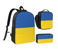 Kashinn Juego de mochila con bolsa de almuerzo y estuche para lápices, estampado de bandera de Ucrania, tela Oxford, portátil, útil bolsa