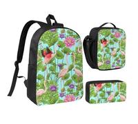 Kashinn Juego de mochila con bolsa de almuerzo y estuche para lápices, estampado de flores y flamencos, tela Oxford, portátil, útil