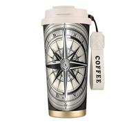 Kashinn Law of Compass Navigation Print - Taza de café aislada al vacío de 18 onzas con popote y tapa, taza de viaje para bebidas frías y calientes