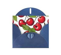 Kashinn Tarjeta de felicitación perlada con sobre en blanco para invitaciones de agradecimiento con estampado de cerezas rojas