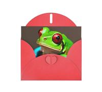 Kashinn Tarjeta de felicitación perlada con sobre en blanco para invitaciones de agradecimiento, condolencias, ojos rojos, ranas de árbol