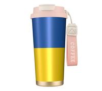 Kashinn Taza de café aislada al vacío con diseño de bandera de Ucrania de 18 onzas con popote y tapa, taza de viaje para bebidas frías y calientes