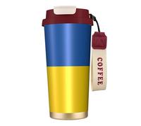 Kashinn Taza de café aislada al vacío con diseño de bandera de Ucrania de 18 onzas con popote y tapa, taza de viaje para bebidas frías y calientes
