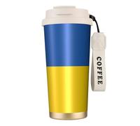 Kashinn Taza de café aislada al vacío con diseño de bandera de Ucrania de 18 onzas con popote y tapa, taza de viaje para bebidas frías y calientes