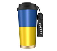 Kashinn Taza de café aislada al vacío con diseño de bandera de Ucrania de 18 onzas con popote y tapa, taza de viaje para bebidas frías y calientes