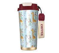 Kashinn Taza de café aislada al vacío con diseño de flores de jirafa, con popote y tapa, taza de viaje para bebidas frías y calientes
