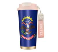 Kashinn Taza de café aislada al vacío con diseño de la bandera del estado de Dakota del Norte, con popote y tapa, taza de viaje para bebidas frías y calientes