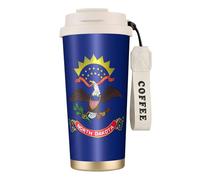 Kashinn Taza de café aislada al vacío con diseño de la bandera del estado de Dakota del Norte, con popote y tapa, taza de viaje para bebidas frías y calientes