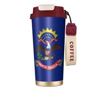 Kashinn Taza de café aislada al vacío con diseño de la bandera del estado de Dakota del Norte, con popote y tapa, taza de viaje para bebidas frías y calientes