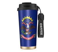 Kashinn Taza de café aislada al vacío con diseño de la bandera del estado de Dakota del Norte, con popote y tapa, taza de viaje para bebidas frías y calientes