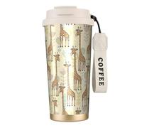 Kashinn Taza de café aislada al vacío con estampado de jirafas dibujadas a mano de 18 onzas con popote y tapa, taza de viaje para bebidas frías y calientes