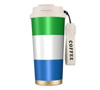 Kashinn Taza de café aislada al vacío de 18 onzas con diseño de bandera de Sierra Leona con popote y tapa, taza de viaje para bebidas frías y calientes