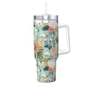 Kashinn Vasos aislados de 1,134.0 g con asa y pajita, botella de agua deportiva grande, taza de hielo con estampado colorido de flora