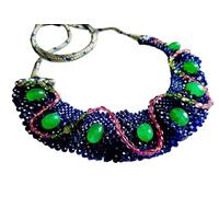 Kashish Gems & Jewels - Collar de piedras múltiples turmalina rosa, esmeralda Beryl Mani sobre abalorio de jade azul, regalo, Pequeño, Gema, piedras de gemas múltiples, Pequeño, Gema, piedras de gemas
