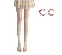 Kashyke Disfraz de confeti para mujer, con medias de confeti + pendientes, multicolor arcoíris, accesorios para carnaval, fiestas temáticas (beige)