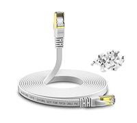 KASIMO Cable Ethernet 10 metros de Red Cat 8, Cable Internet Plano 40 Gbps / 2000 MHz, SFTP Cable LAN Con Conector RJ45 Enchapado en Oro - Blanco