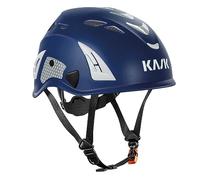 KASK Superplasma HI VIZ - Casco de protección laboral, rueda giratoria, tiras reflectantes, EN 397, color: azul oscuro