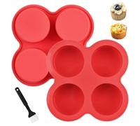 Kaslaider 2 Piezas Molde de Silicona con Pincel para Magdalenas, Molde Repostería 4 Cavidades Antiadherente, Molde Cupcake Mini, Sin BPA para Horno, Air Fryer, Lavavajillas (Rojo)