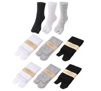 Kaslaider 6 pares Calcetines con Punta Dividida, Novedosos Calcetines Geta Elásticos Tabi Dos de Dedos Algodón Unisex Negro, Blanco y Gris para Mujeres y Hombres, 35-48 Flip Flop Tabi Socks