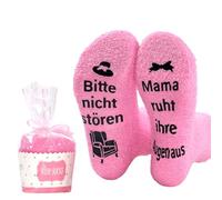 Kaslaider Calcetines Mullidos Mujer Antideslizantes con Texto en Alemán Bitte Nicht Stören Mama Ruht Ihre Augen Aus, Regalo de Cumpleaños y Navidad para Mamá, Abuela, Esposa, Talla Única, Rosa
