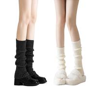 KASLCWA 2 Pares Calentadores Piernas Mujer, Elasticidad Calentadores de Piernas de Punto para Mujeres, calentador de rodilla cálidos para botas de invierno (Negro, Blanco)