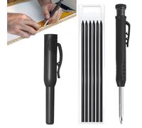 KASLCWA Lápices Mecánicos de Carpintero con 6 Recambios, Lápices para Hacer Agujeros Profundos, Lapiz de Carpintero Sólidos con Sacapuntas Integrado, para Carpintería, Negro