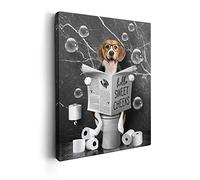 Kasluolo Arte de pared de perro Beagle - Imagen divertida para inodoro y baño - Decoración de pared de perro de granja en blanco y negro - Obra de arte enmarcada de 12 x 16 pulgadas