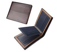 Kasmole Hombres Carteras de Cuero Cartera de Dos Persianas de Cuero de Bloqueo, Cartera Delgada Plegable de Imitación de Cuero con Foto Ventana Identificación para Múltiples Tarjetas