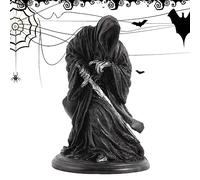 Kasmole la GranFaucheuse - Decoración de mesa de halloween, decoración gótica para el hogar - Scythe Black Vestido Figure, Holy Death Santa Muerte Altar