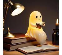 Kasmole Linterna Fantasma De Lectura - Fantasma Sentado Que Se Enciende - Decoración De Figura De Resina De Halloween,Para Oficina Hogar Estantería Escritorio Dormitorio Apartamento Mesita De Noche
