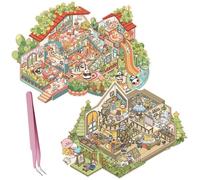 Kasoud Calcomanías de escena, 2 calcomanías 3D de casa, tamaño grande con pinzas, escena de cabina simulada, terapia de calcomanías, linda casa DIY para adultos y niños, divertidas calcomanías de casa