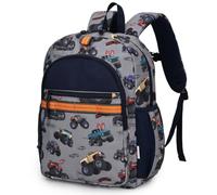 Kasqo 13L Mochila Escolar Niños de 5 a 8 Años Cabe A4, Camión Monstruo | ligera, resistente al agua, 7 espacios, bandas reflectantes, hebilla con silbato, 1º a 3º de Primaria, 38 cm