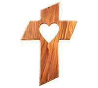 KASSIS Cruz colgante de madera de olivo con corazón - Cruz de pared hecha a mano en Belén - Regalo religioso para bautizo, primera comunión, confirmación, boda