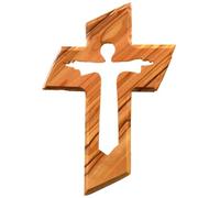 KASSIS Cruz colgante de madera de olivo con Cristo resucitado - Cruz de pared hecha a mano en Belén - Regalo religioso para bautizo, primera comunión, confirmación, boda