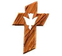 KASSIS Cruz colgante de madera de olivo con Espíritu Santo - Cruz de pared hecha a mano en Belén - Regalo religioso para bautizo, primera comunión, confirmación, boda