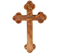 KASSIS Cruz colgante personalizada de madera de olivo, bordes redondeados 22,50 cm - Crucifijo de Belén hecho a mano - Regalo para confirmación, comunión y bautizo, Decoración religiosa para el hogar
