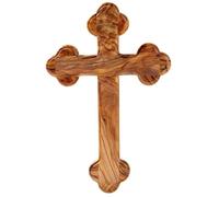 Kassis Geschenkartikel Cruz de madera de olivo con bordes redondeados - Cruz de pared para colgar hecha a mano de Belén - Bordes redondeados, 12 x 8 cm (sin grabado)