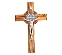 Kassis Geschenkartikel Cruz de San Benito de madera de olivo para colgar - Cruz de pared hecha a mano de Belén - San Benito, 16 x 9,5 cm (sin grabado)