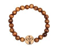 Kassis Pulsera de madera de olivo con signo del zodiaco - Pulsera de perlas de madera hecha a mano - Joyería unisex - Zapatos para hombre y mujer, groß, mit Gravur, madera de olivo, Madera de olivo